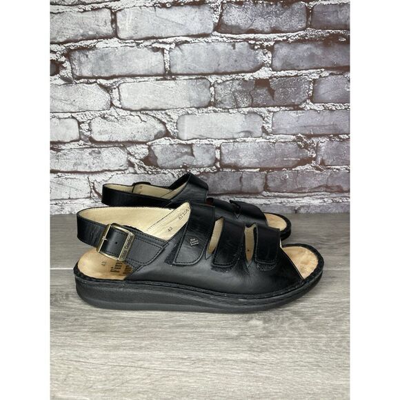 Finn Comfort Sylt Black Leather Triple Strap Wedge Sandals Men’s Sz 43EU/10M US - Picture 1 of 16